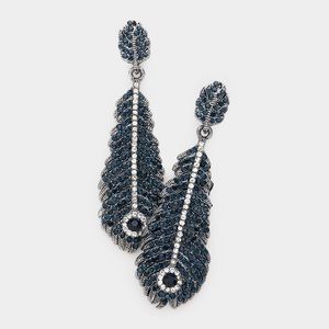 Rhinestone embellished feather evening earrings